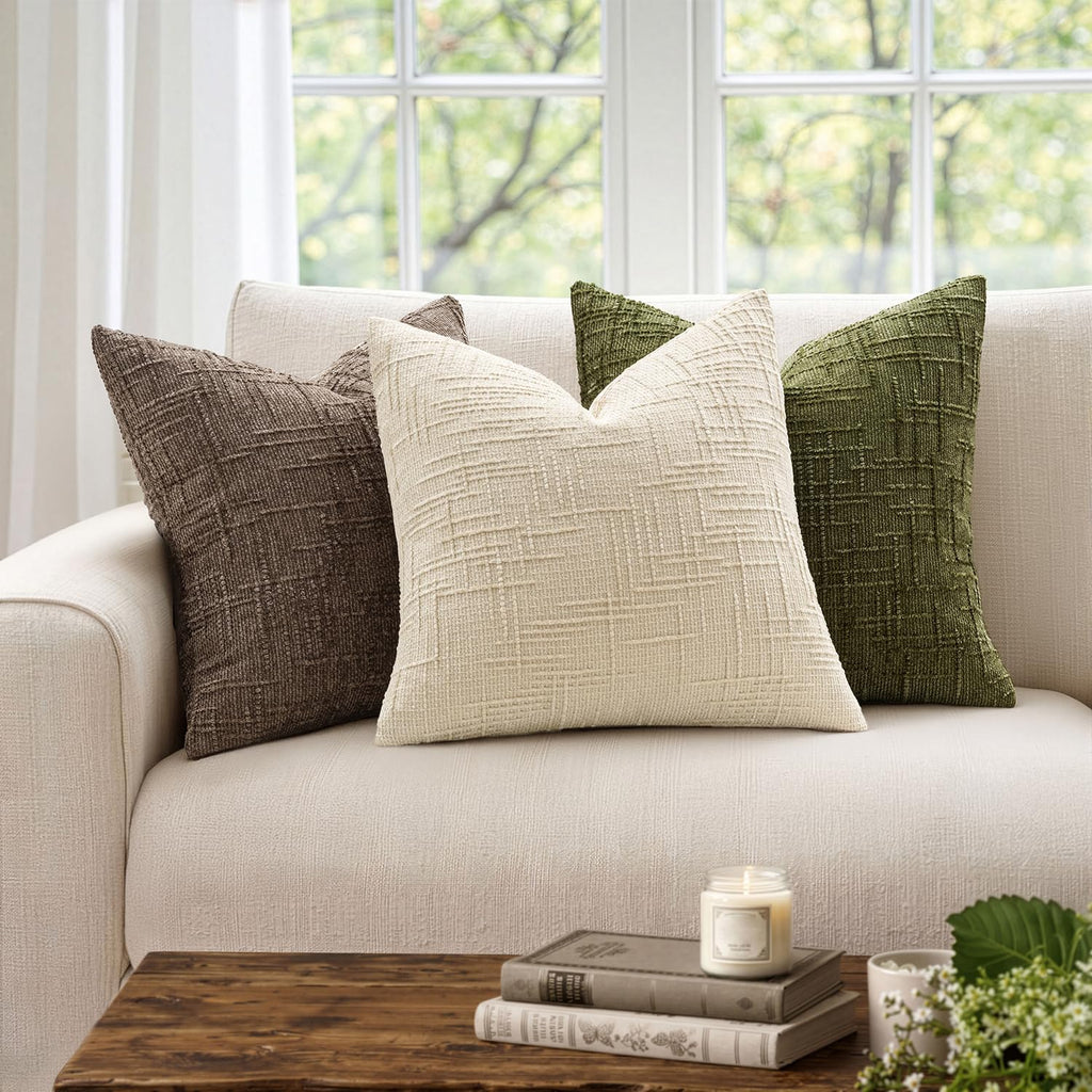 Chenille Textured Lumbar Throw Pillow Covers Beige 12x20 Set of 2