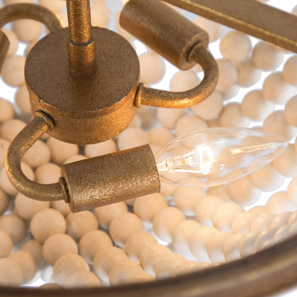 Wood Beaded Chandelier, 3-Light Boho Chandelier Light Fixtures Ceiling Lights with Antique Gold Finish