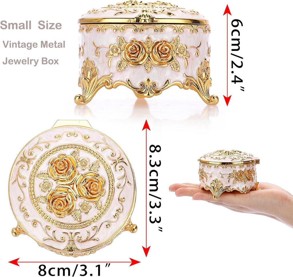 Vintage Round Jewelry Box Small Metal Trinket Storage Organizer