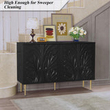 Sideboard Buffet Cabinet with 3D Flower Pattern, Accent Cabinet with 4 Doors & Adjustable Shelves