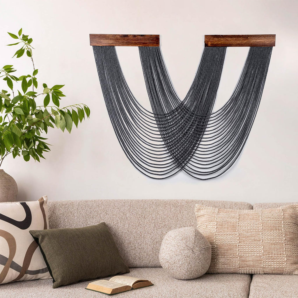 LB Grey Macrame Wall Hanging, Boho Tapestry Wall Hanging Macrame Wall Art Yarn Woven Wall Art Modern Home Decor