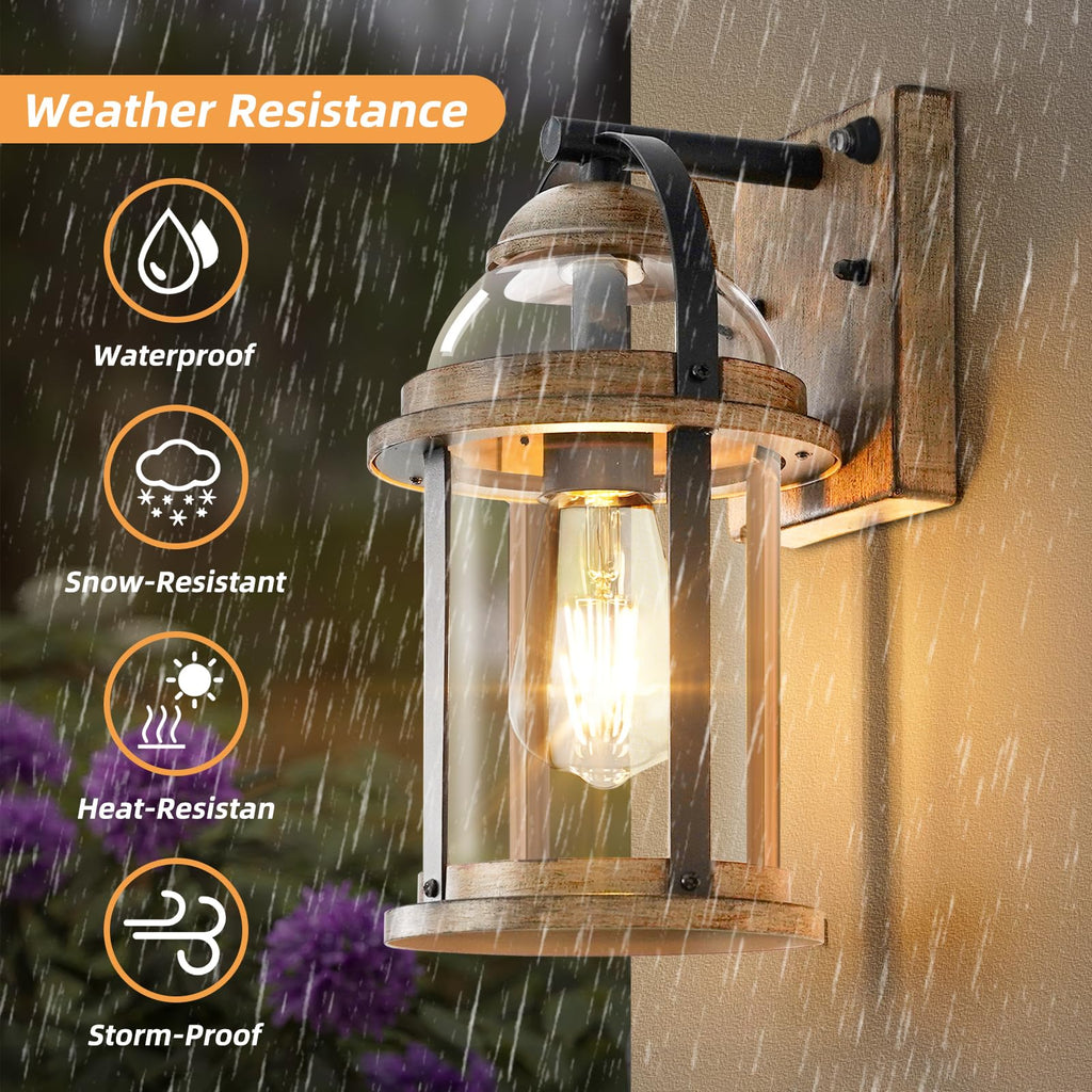 Dusk to Dawn Outdoor Wall Lights, Waterproof Lighting Fixtures Rustic Farmhouse Wall Lanterns with Clear Glass Shades