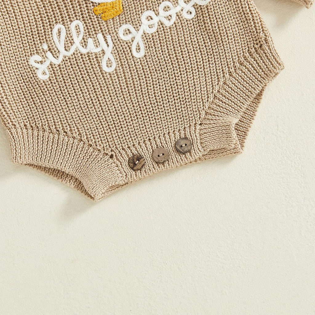 Newborn Baby Boy Girl Sweater Romper Silly Goose Embroidery Knit Onesie Knitted Bodysuit Warm Fall Winter Clothes