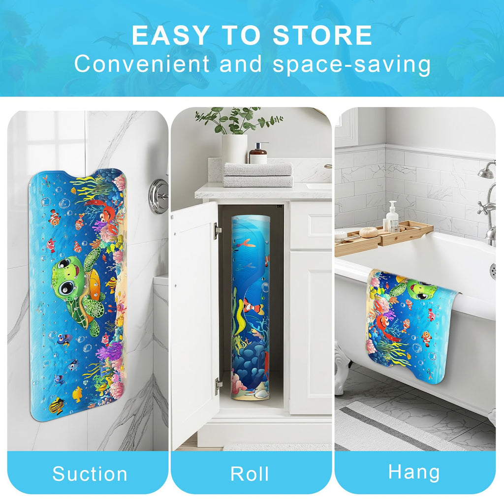 Bath Mat for Tub Non Slip Kids Bathtub Mat 40x16 Baby Bath Mat,Green Turtle
