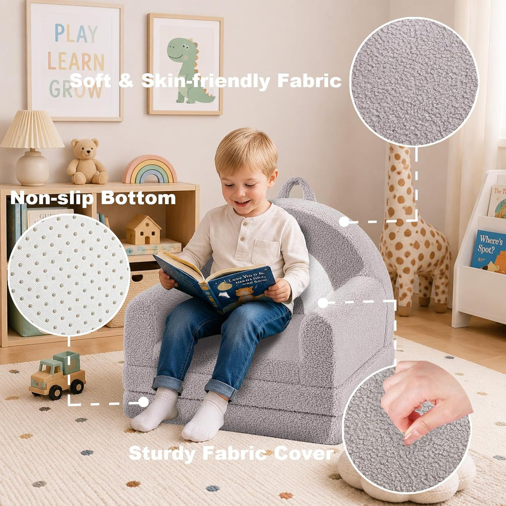 Kids Couch for Toddlers, in-1 Fold Out Toddler Sofa and Lounger, Supportive Foam Chair with Removable Washable