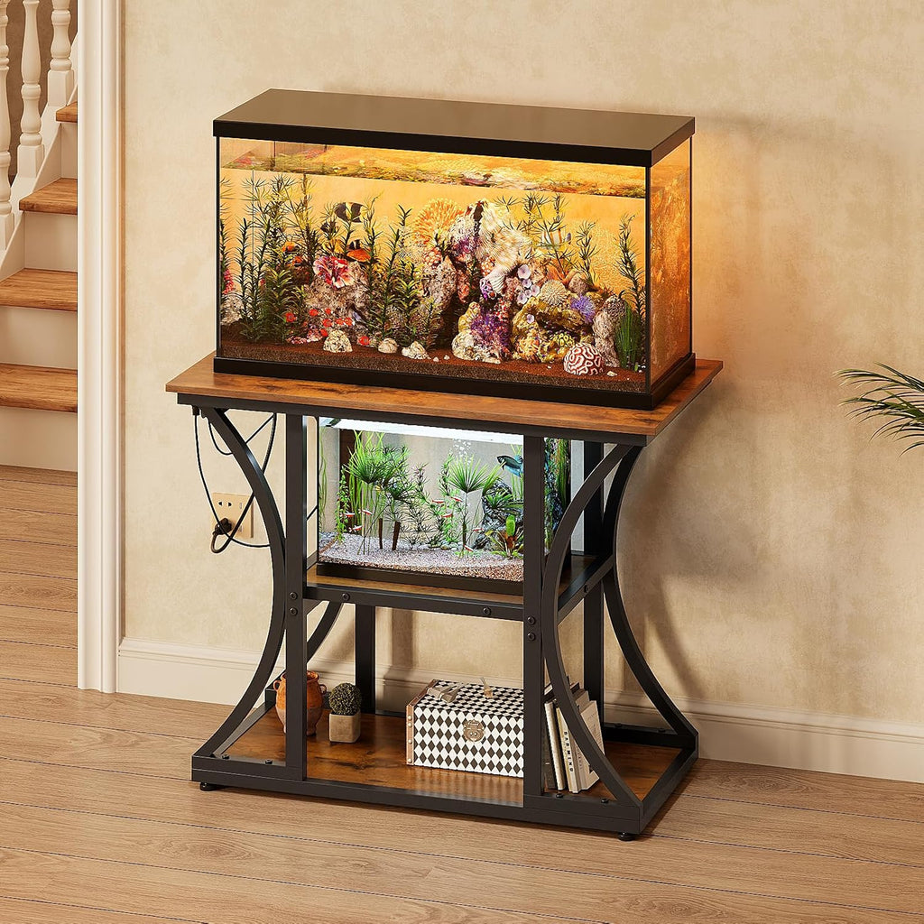 40-50 Gallon Aquarium Stand with Power Outlet & Storage Shelves, Brown
