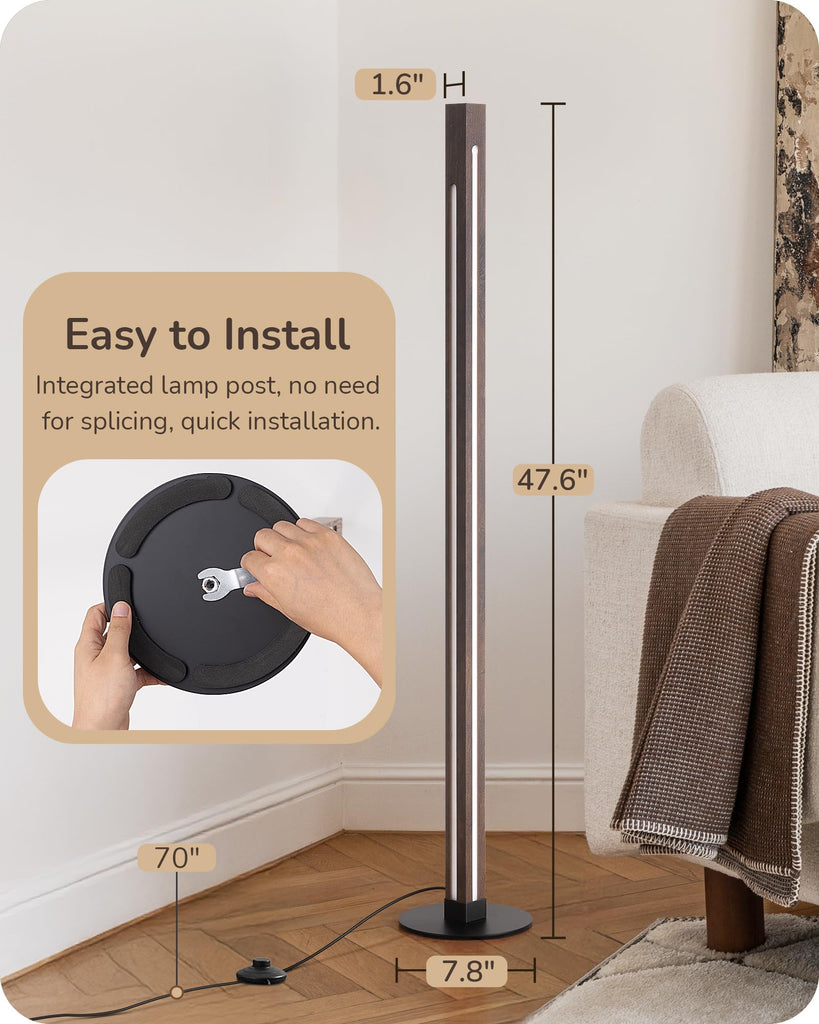 Wooden Corner Lamp with Remote, Dual Lighting, 7CCT & Dimmable
