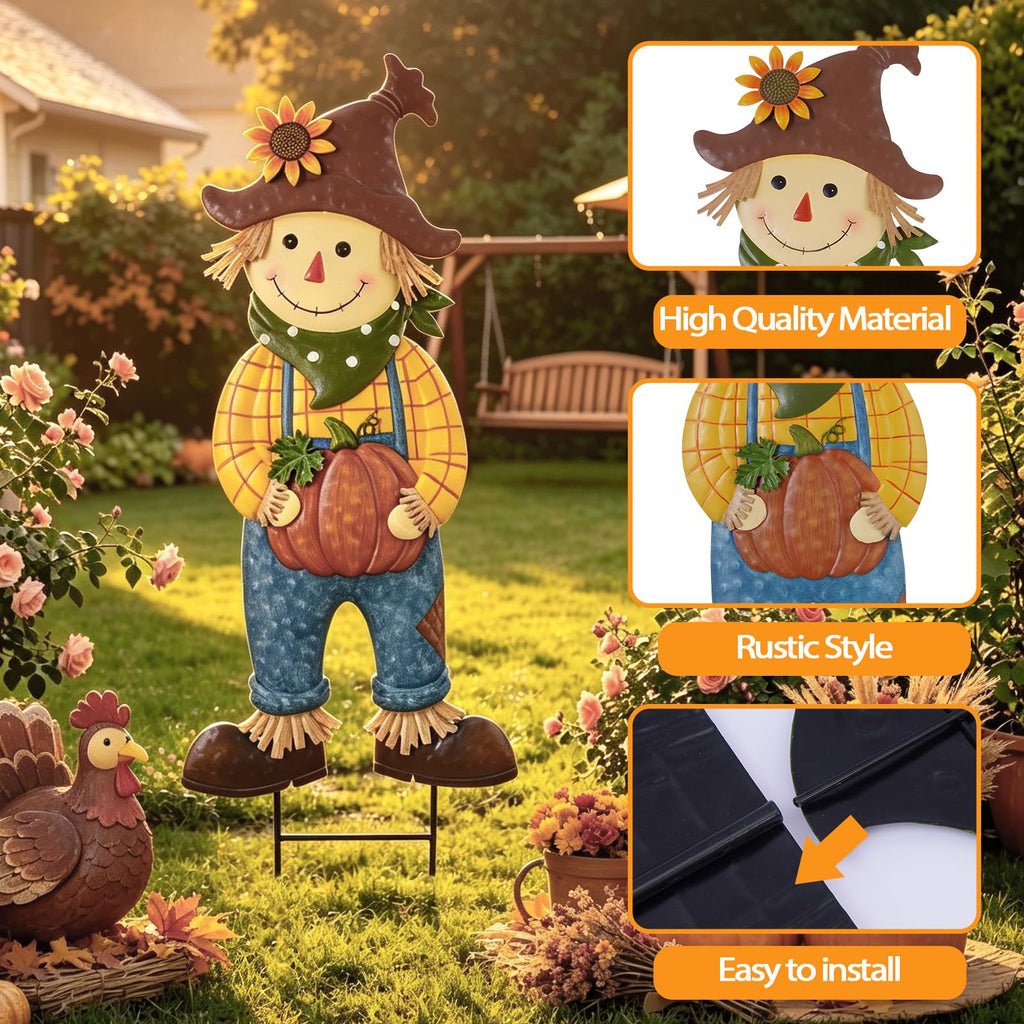 Outdoor Fall Scarecrow Metal Stakes Decorations Yard Sign, Large