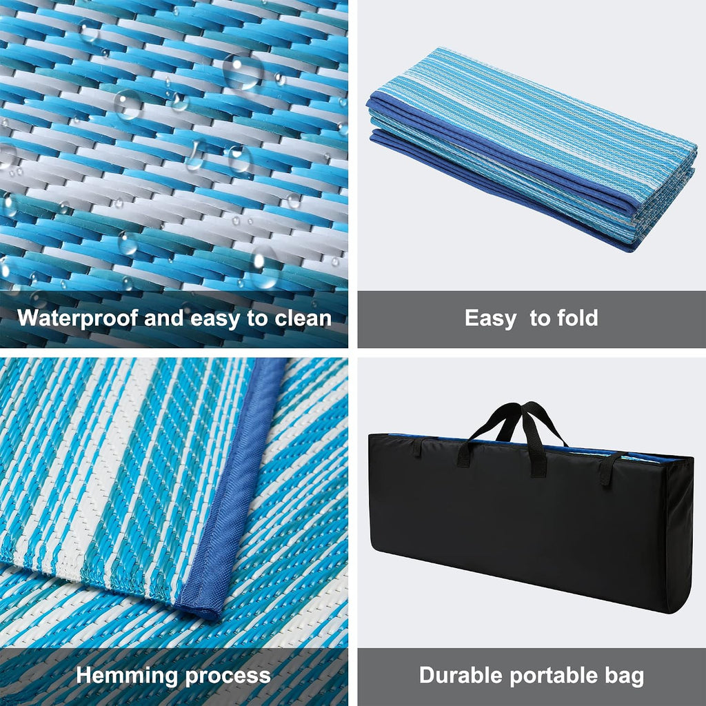 Reversible Outdoor/Indoor Plastic Rug Plastic Straw Rug Waterproof Portable Mat, Easy to Clean and Fold,Perfect for