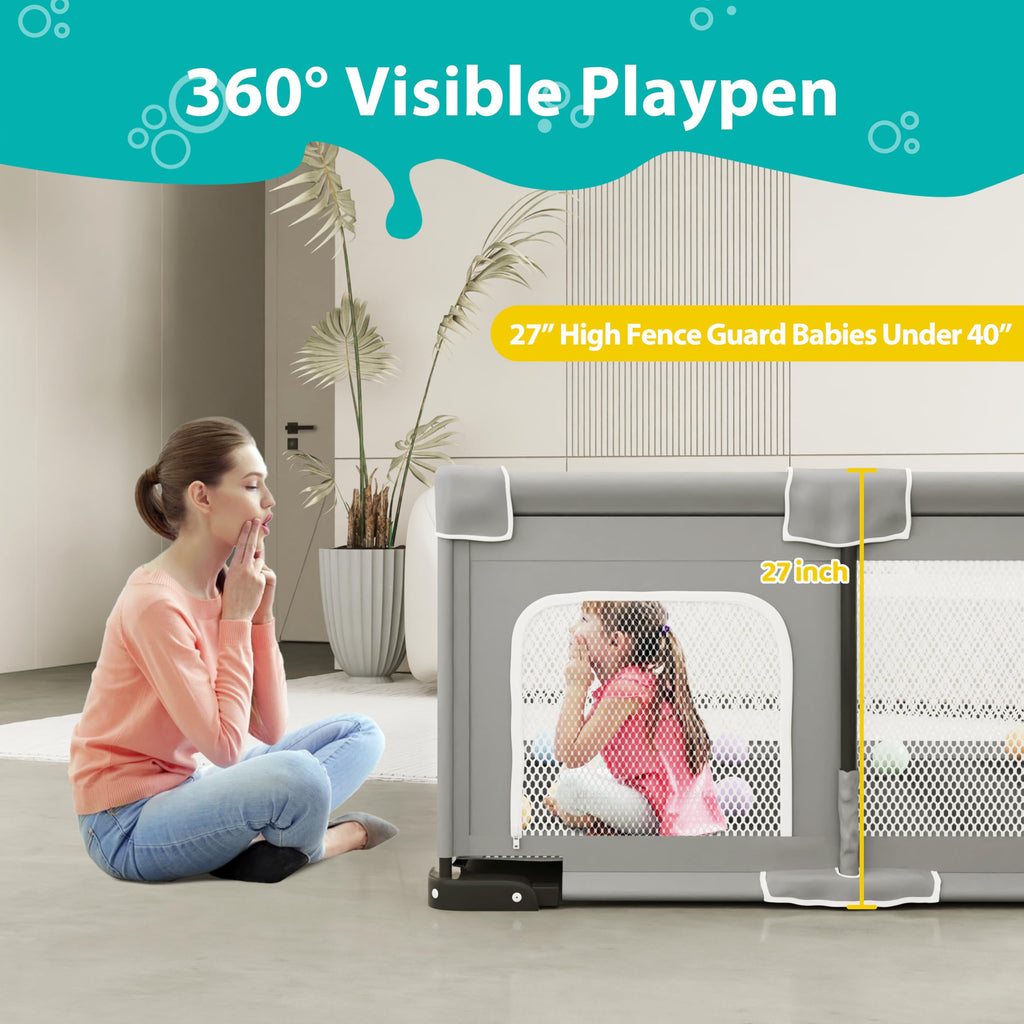 Foldable Playpen for Babies and Toddlers, 50x50 Inches Portable Playpen, Kids Collapsible Play Pen with 2 Handlers