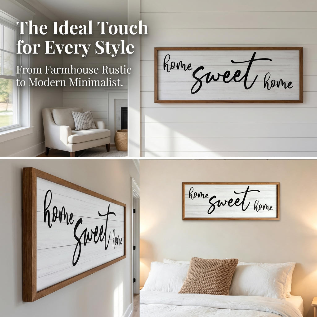 Sweet Home Sign Wall Decor 40''×15'' Large Framed Wood Wall Art Sign, Rustic Farmhouse Wall Decor Entryway