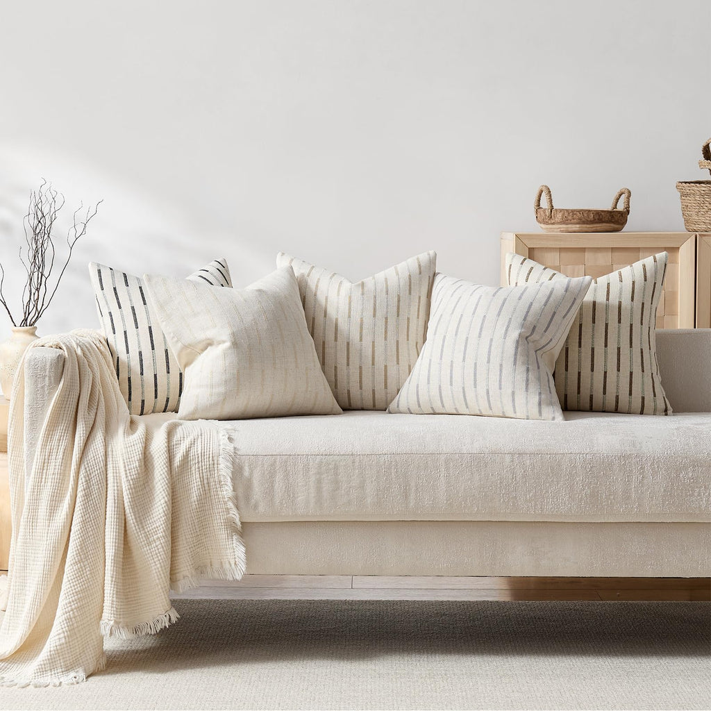 Set of 2 Throw Pillow Covers 20x20 Linen Decorative Couch Pillow Cases Neutral Beige Farmhouse Textured Square Accent