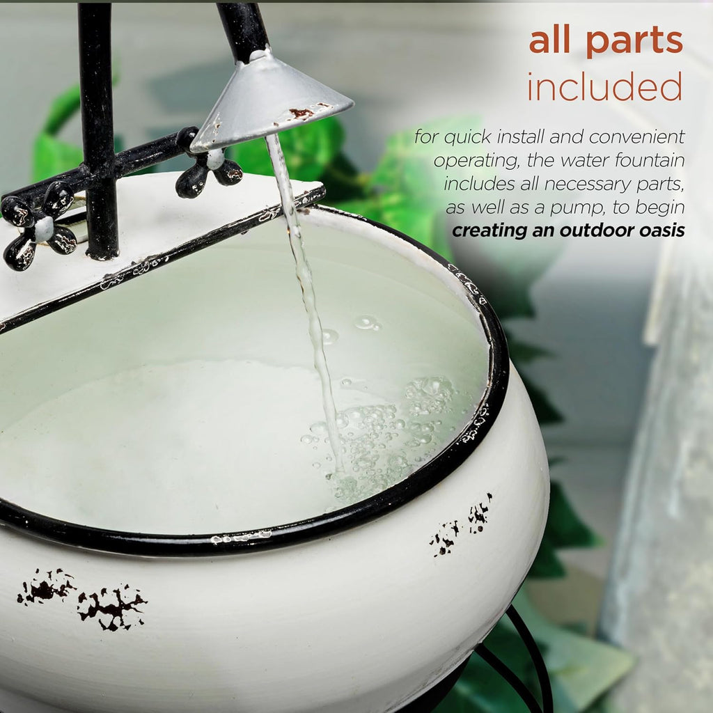 YHL170 32” Indoor/Outdoor Antique Metal Sink Water Fountain with Stand - Charming Waterfall Feature