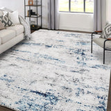 5x7 Modern Abstract Area Rug, Soft Non-Slip Indoor Carpet for Living Room Bedroom White Grey Blue