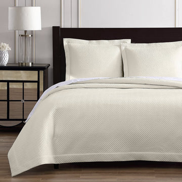 Diamond Quilted Coverlet Set, 100% Certified Egyptian Cotton, Petite Diamond Quilted, Queen, Ivory