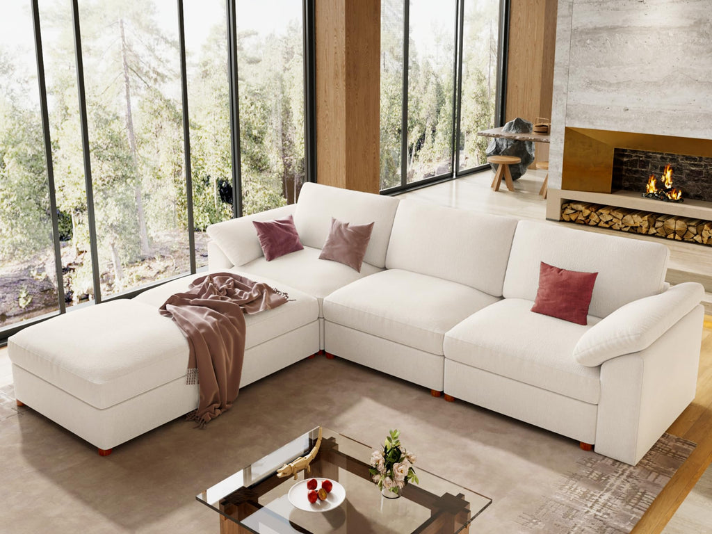 Oversized U Shape Sectional Modular Sofa, White Deep seat Couch
