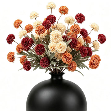Fall Artificial Flowers for Vase 10 Pcs, Silk Fake Pompon Mum Indoor