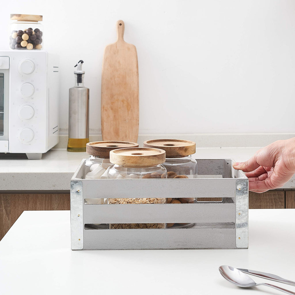 3pcs(28oz X 3) Clear Glass Food Jars/Canisters with Airtight Seal Acacia Wood Lids /Bathroom/Pantry Storage, Serving