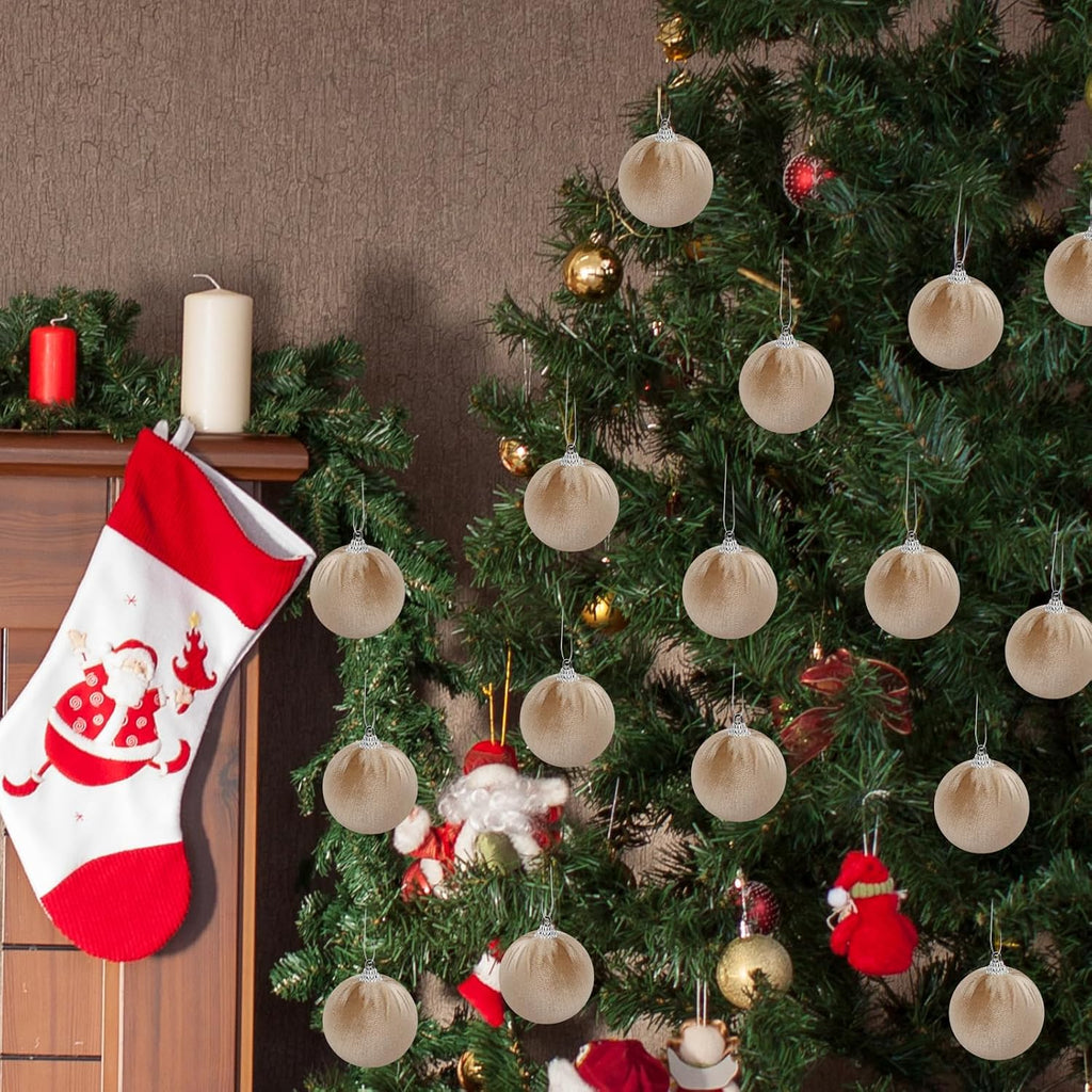 15pcs Christmas Velvet Ball Ornaments Flocked Xmas Tree 2.36inchs Small Shatterproof Hanging Ball Decoration for