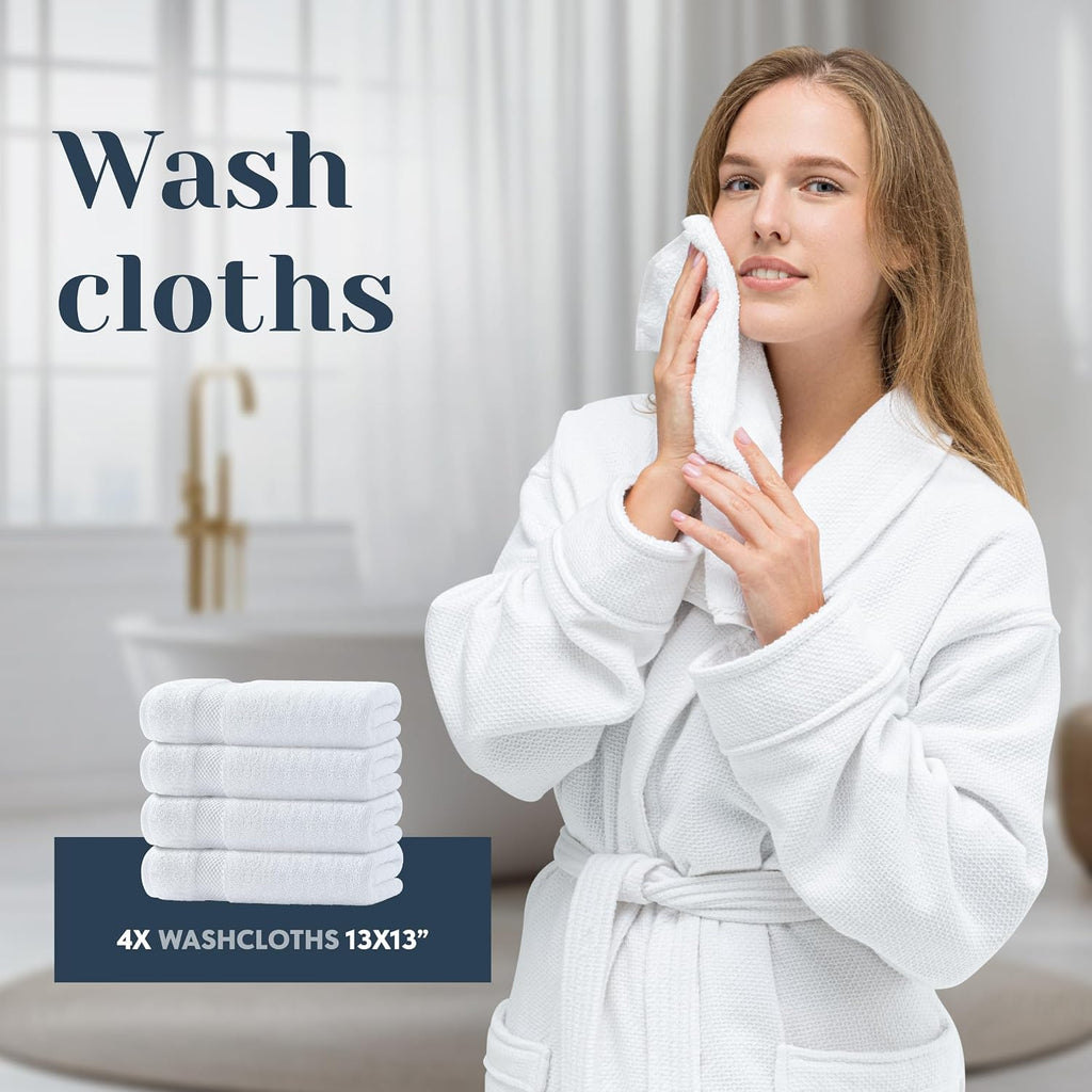 Luxury White Bath Towel Set of 8 Pieces - 100% Turkish Cotton 700 GSM Highly Absorbent Towels , 2 Bath Towels, 2 Hand