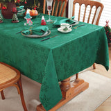 Christmas Green Tablecloth Rectangle, Jacquard Spill Proof Table Cloth with Snowflake Patterns, Dama