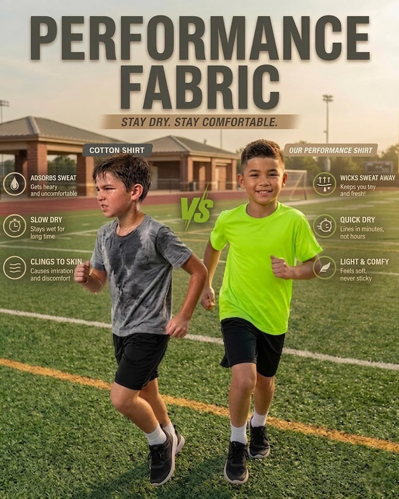 Pack Neon Shirts for Boys, Kids Dry Fit UPF 50+ Short Sleeve Rash Guard T Shirts, Youth Athletic Training Tee
