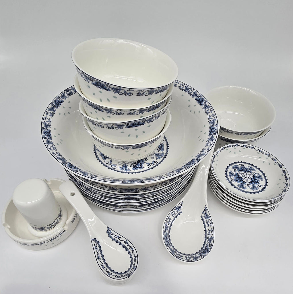 28-Piece Blue Lotus Bone China Dinnerware Set, Service for 6