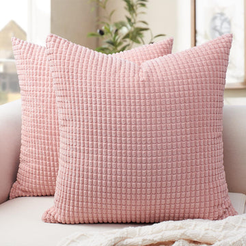 Corduroy Decorative Throw Pillow Covers 20x20, Set of 2, Pink