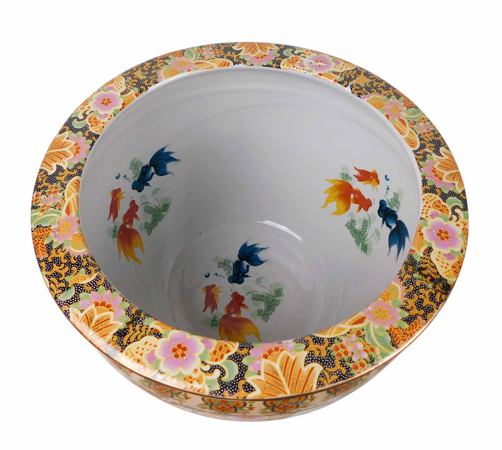 Porcelain Fish Bowl - Imported from China and is Painted in a Traditional Japanese Satsuma Style Pattern Planter