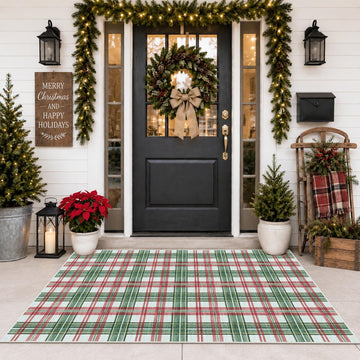 Buffalo Plaid Outdoor Christmas Rug Xmas 3'x5' Porch Front Door Mat