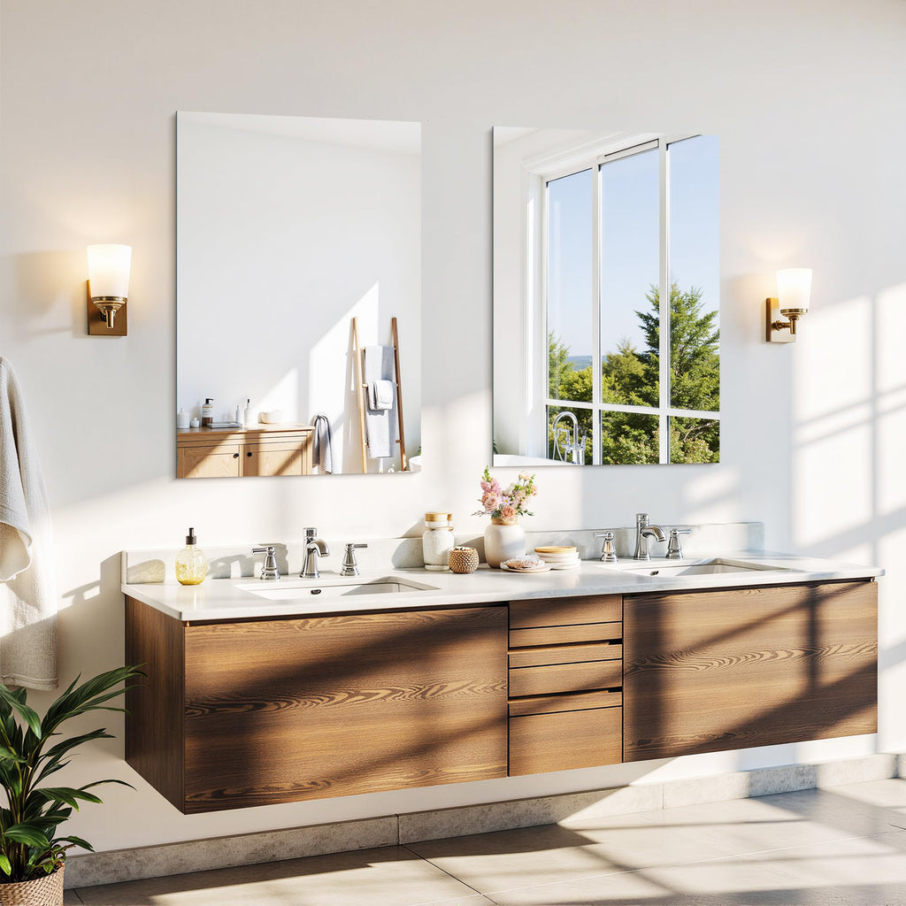 2-Pack 24x36 Inch Frameless Mirrors for Wall, Bathroom Vanity Mirrors with Polished Edge, Rectangle Mirror for Over