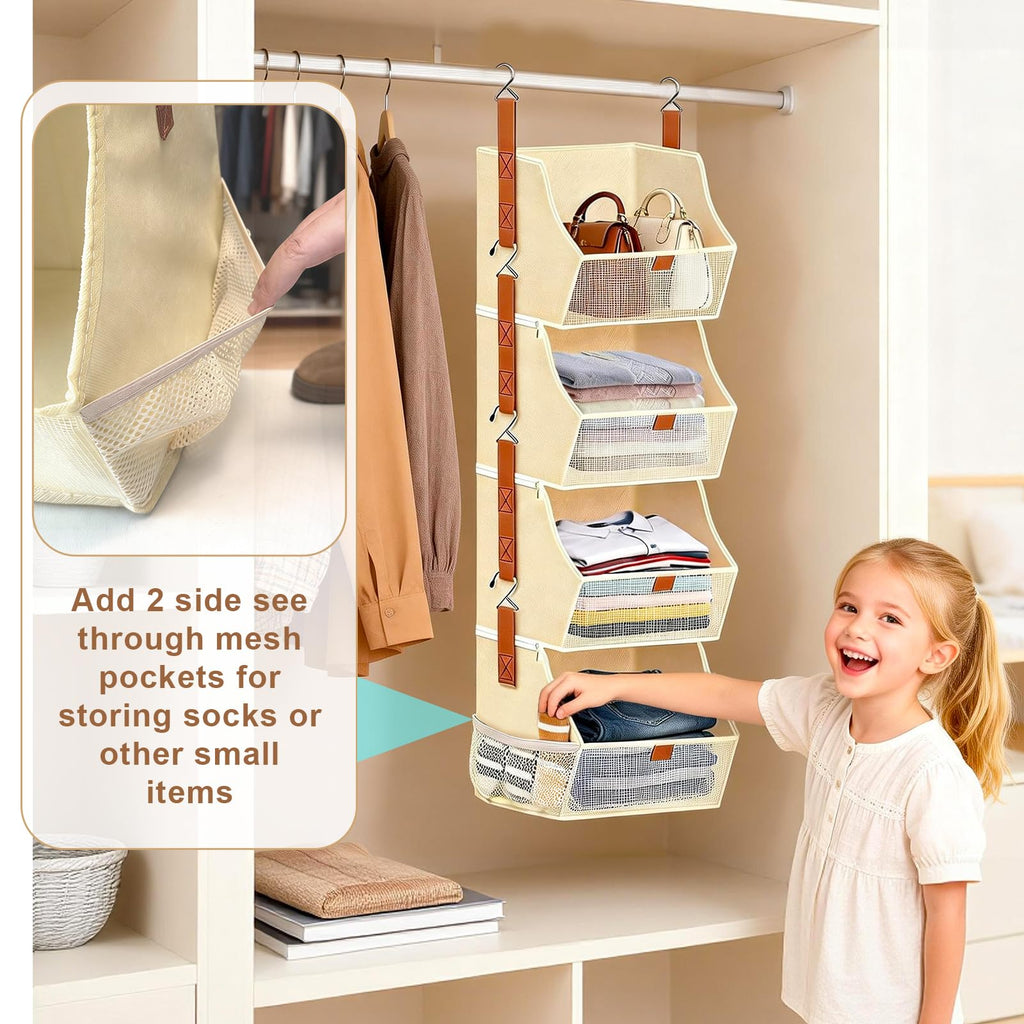 Fabric Hanging Closet Clothes Organizers and Storage Detachable 4 Tier