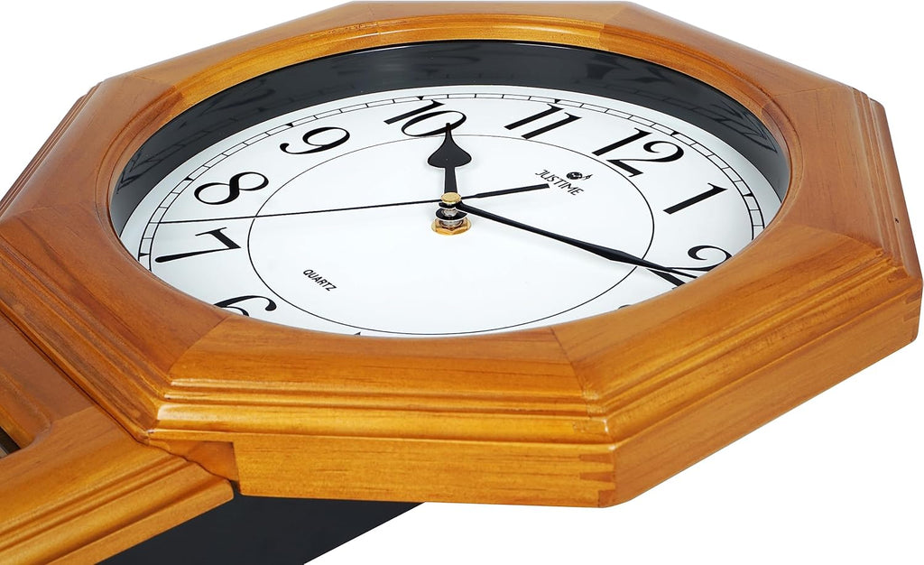 Traditional Schoolhouse Solid Wood Pendulum Wall Clock Chimes Hourly with Westminster Melody Chime (Natural Wood w/Westminster Chime)...