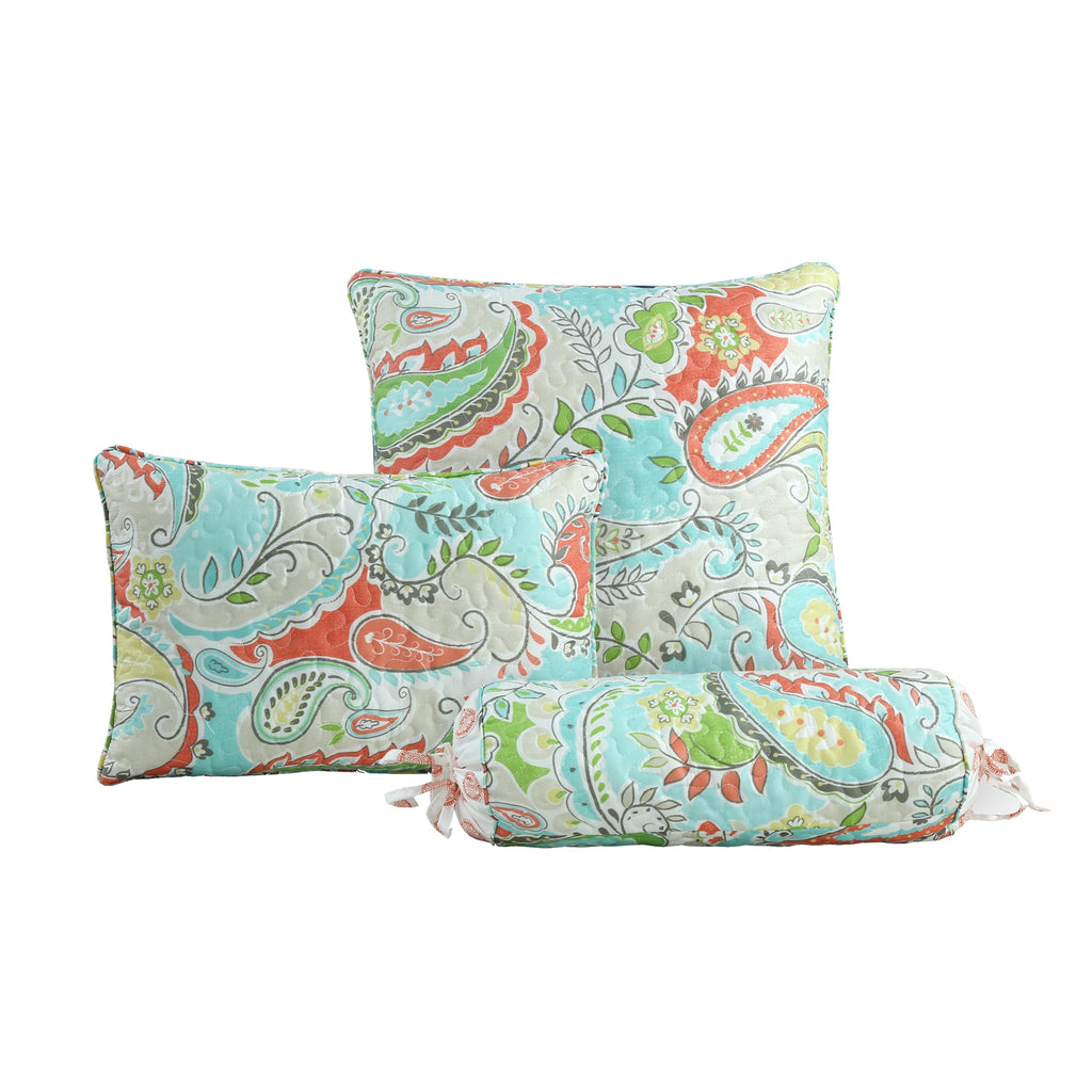 Turquoise Blue Coral Floral Leaf Reversible Quilt Bedding Set, Coverlet Bedspread Lightweight for All Seasons (Mirage