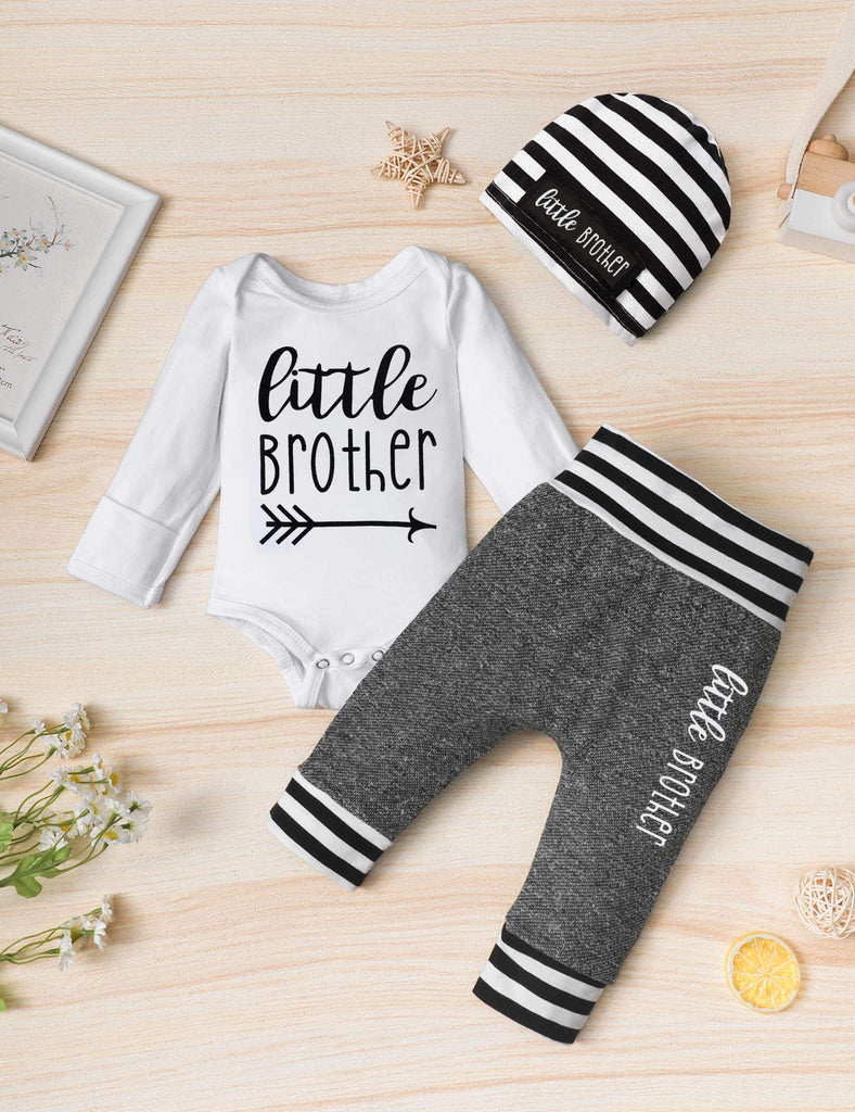 Baby Boy Clothes Little Brother Newborn outfit Long Sleeve Romper+Long Pants+Stripe Hat 3PCS Baby Boy