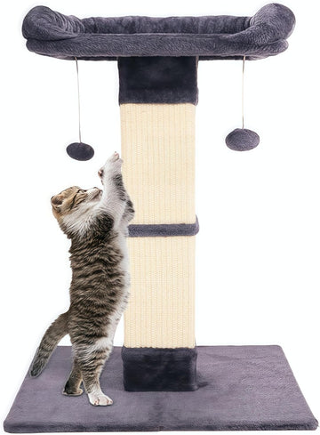 Cat Scratching Post for Indoor Cats, Sisal Cat Scratcher with Large Plush Perch, Vertical Posts with Elevated Bed