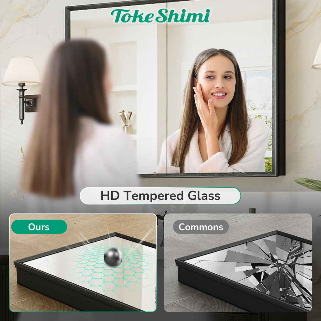 14 x 18 Recessed Medicine Cabinet, Assembly Required, Black Bathroom Medicine Cabinet with Mirror, Stepless