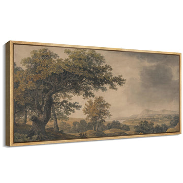 Extra Large Framed Canvas Print Wall Art Pastoral Countryside Landscape with Trees Illustrations Modern Art Warm