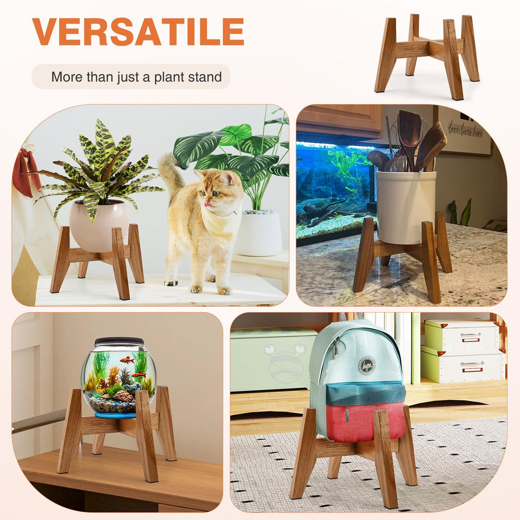 Wooden Plant Stand Indoor, Acacia Wood Mid Century Planter Stand, 2 Pack