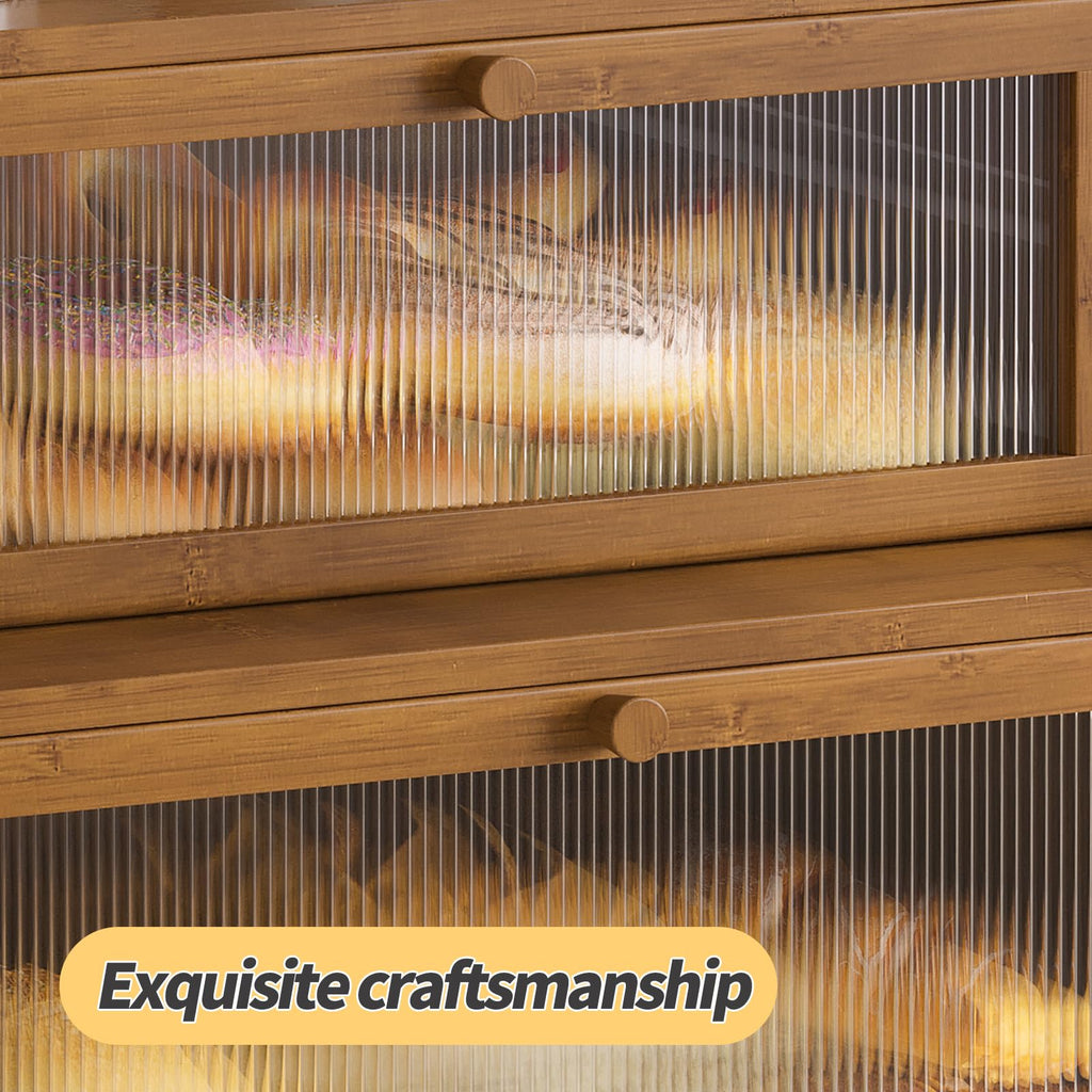 Double Layer Bamboo Counter,Bread Holder,Countertop Bread Storage with Window (Brown)