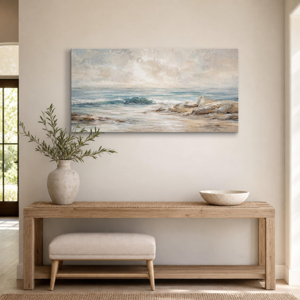 Coastal Canvas Wall Art, Misty Ocean Landscape, 48 x 24 Inches