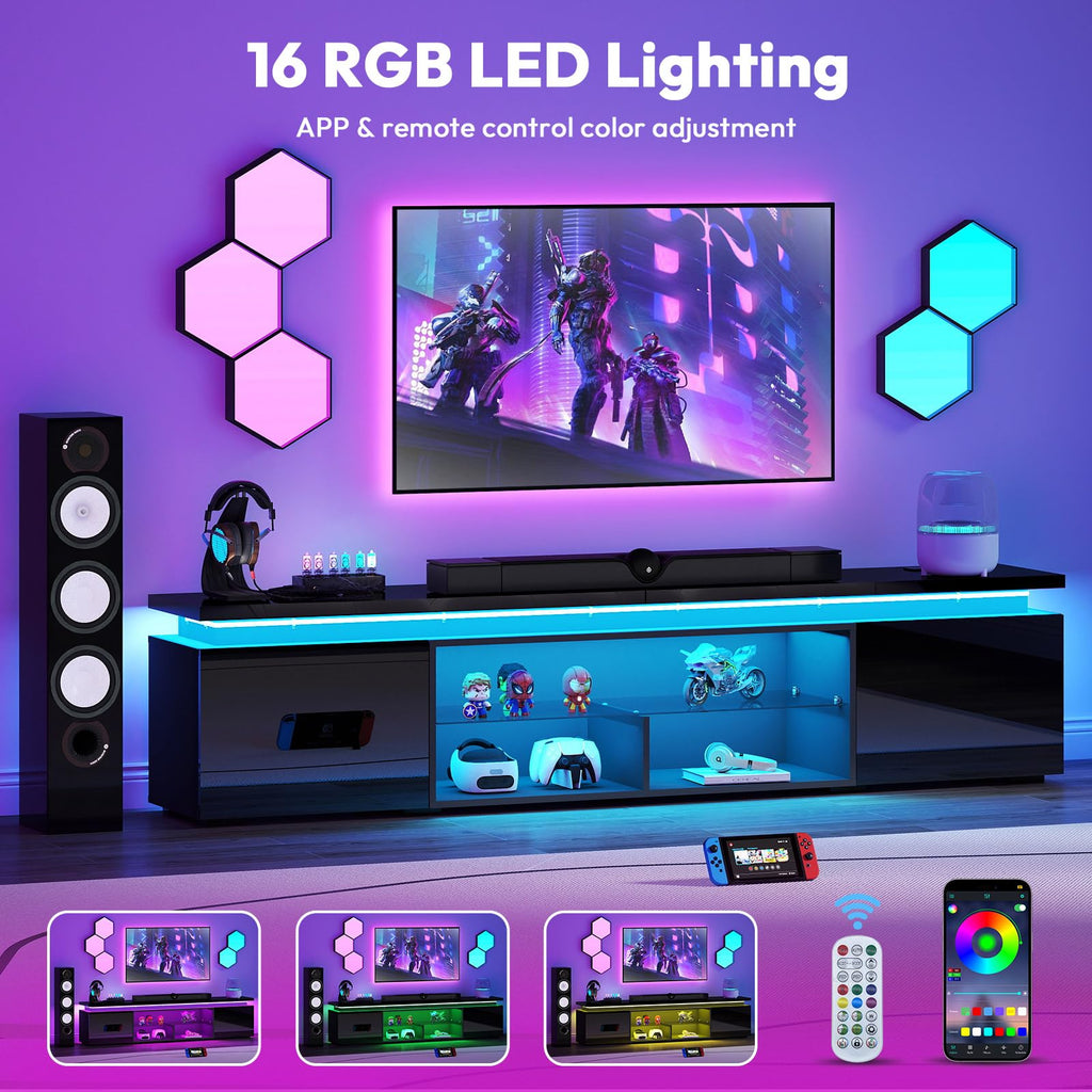 100 Inch TV Stand with Dual LED Lights, High Gloss Finish