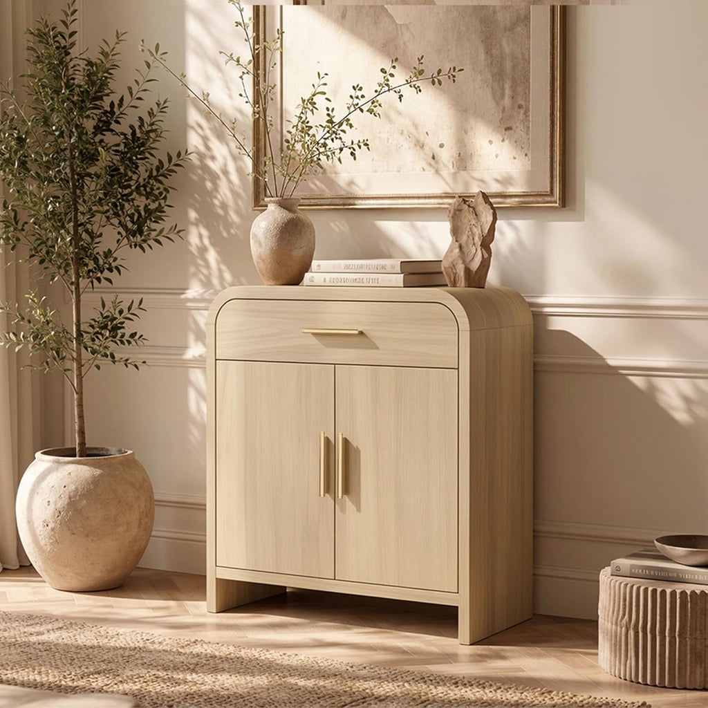 31.3" Modern Buffet Cabinet with Storage, Curved 2-Door Sideboard | Accent Storage Cabinet with Adjustable Shelves