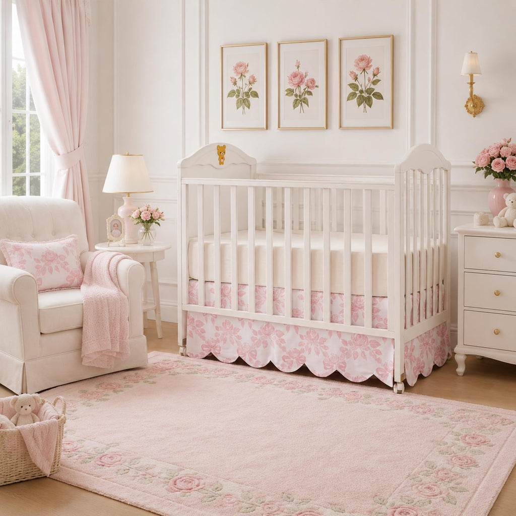 Scallop Edge Organic Cotton Crib Skirt, Baby Girl Crib Skirt Toddler Bedskirt Farmhouse Chic Cottagecore Nursery Bed