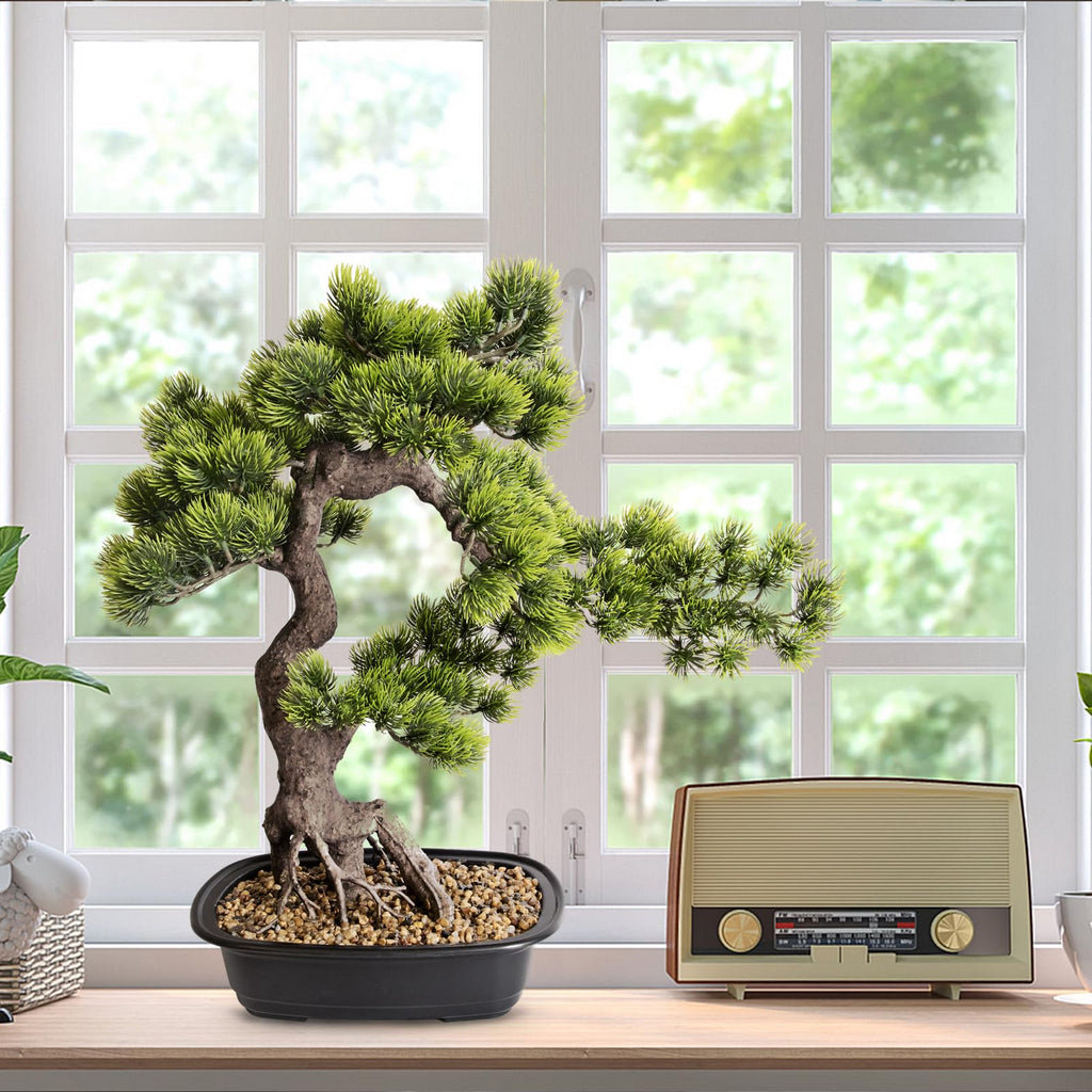 Artificial Bonsai Plant, Large Faux Juniper Plants 20 inch, Faux Potted Pine Plants Indoor Decor Desk Home Table