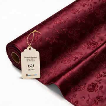 Burgundy Satin Brocade Fabric by The Yard - Woven Floral Fabric, Luxurious Sheen, Lightweight and Crisp Drape - Ideal