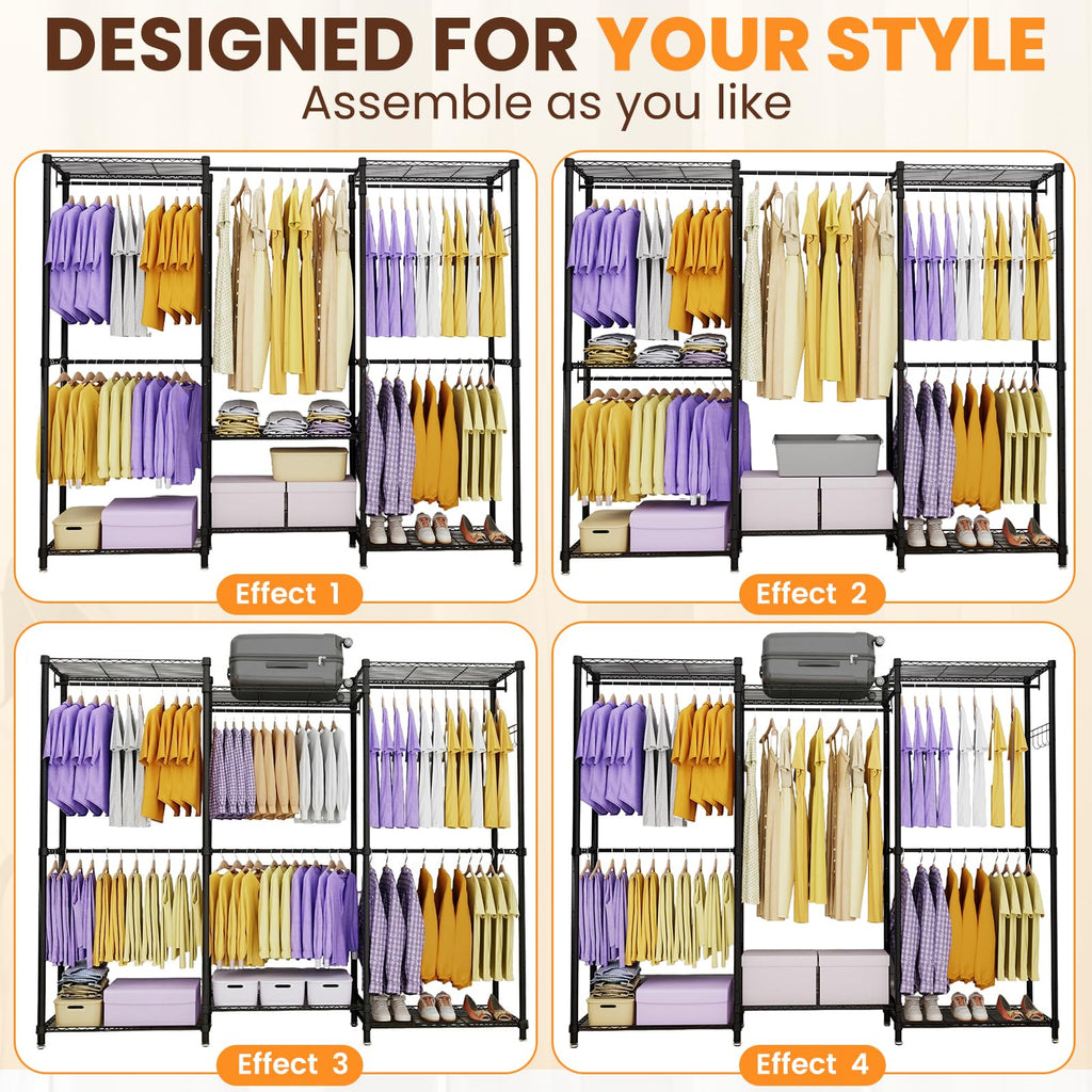 Heavy Duty Clothes Rack, Portable Closets with 6 Rods & 6 Shelves