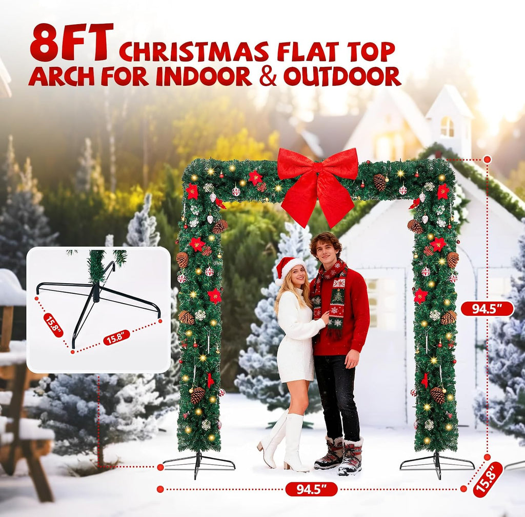 8FT Christmas Archway, 350 LED Flat Top PVC Arch
