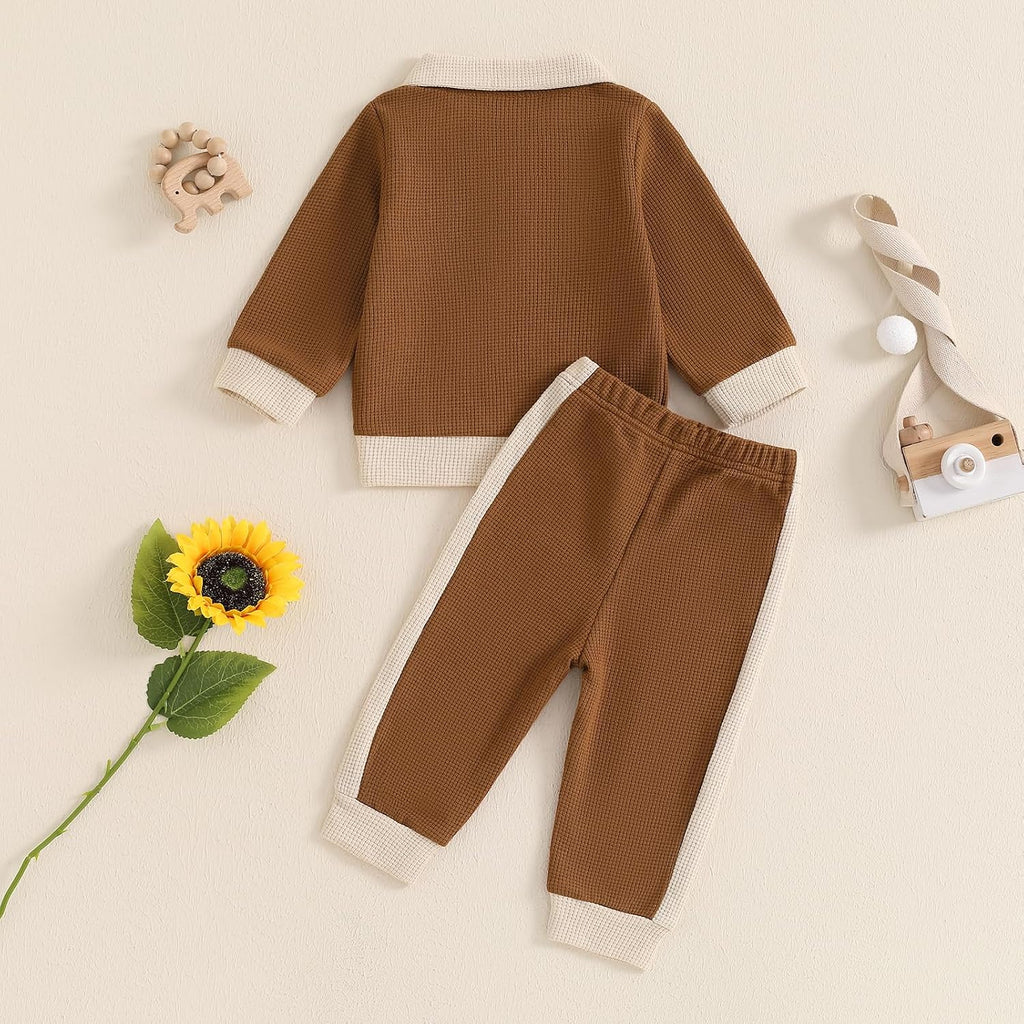 Toddler Boy Fall Clothes Baby Long Sleeve Lapel Button Shirt Color Block Pants Set Baby Boy Winter Outfit