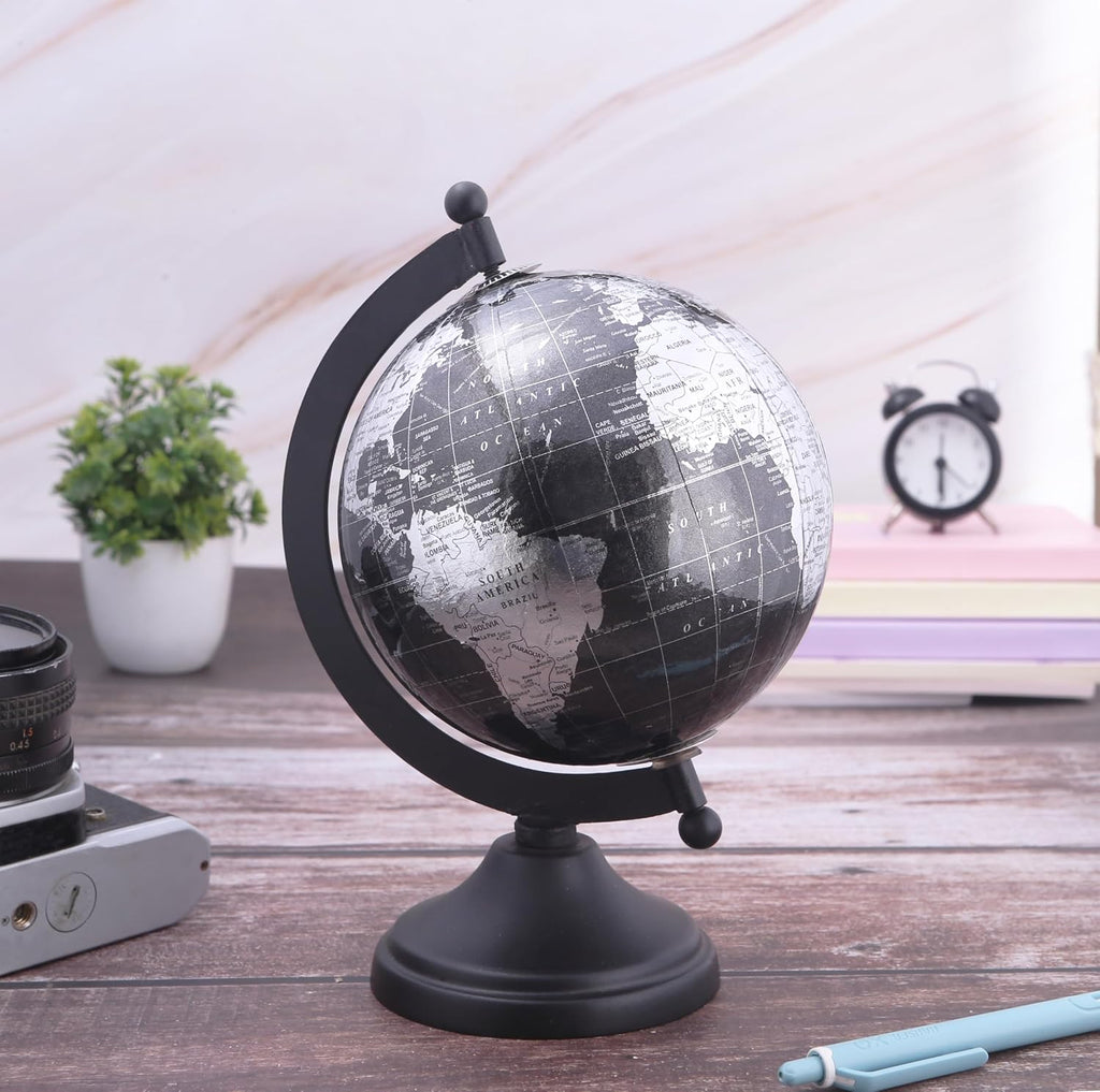 5" World Globe With Sturdy Metal Stand (NOT PLASTIC!) - Desktop Globes Desk Table Office Decor - Book Shelf Decor